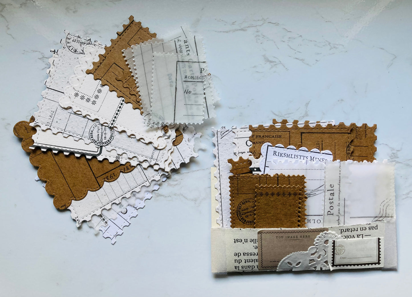 En stock / Ephémères- pochette 15 découpes imprimées - papier artisanal - handmade paper