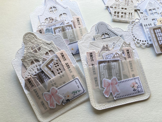 En stock Thème maisons: pochette scrapbooking 15 découpes - papier artisanal - handmade paper