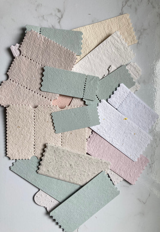 In stock / Pack of 25 handmade paper labels - tickets/stamps