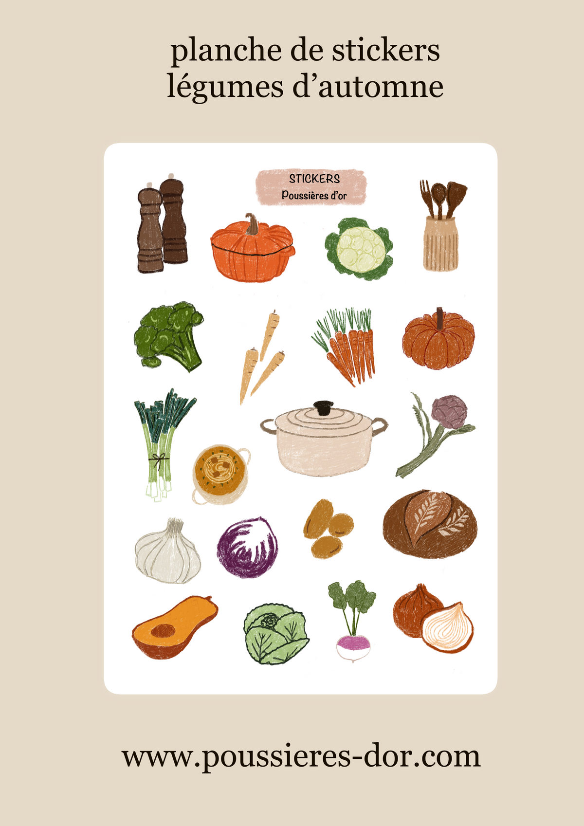 Planche de Stickers - Légumes d’automne - Journaling #ref2026-03
