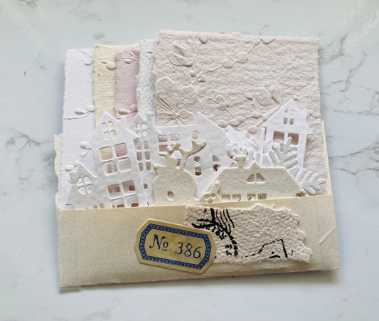 En stock / Thème HIVER - pochette 15 découpes - papier artisanal - handmade paper