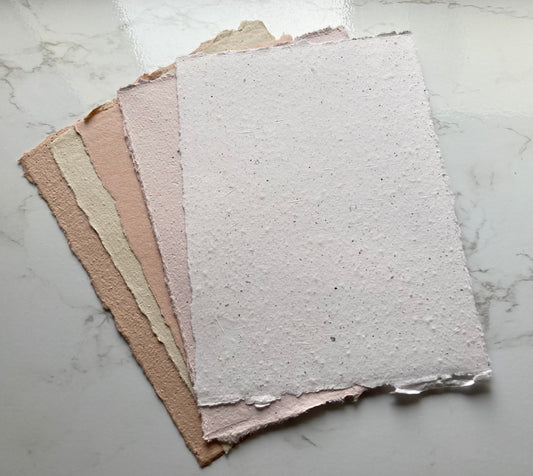 lot de 5 feuilles B6 MIX Papier artisanal - papier recyclé fait-main