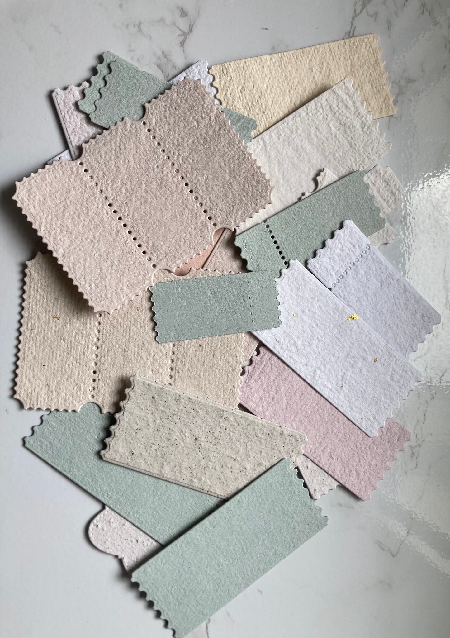 In stock / Pack of 25 handmade paper labels - tickets/stamps