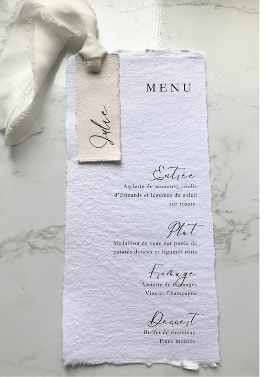 Menus en papier artisanal - étiquettes et rubans