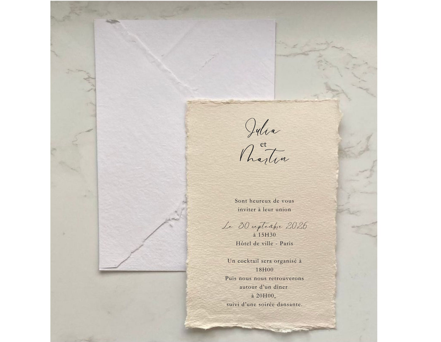 Collection SABLE - invitations en papier artisanal