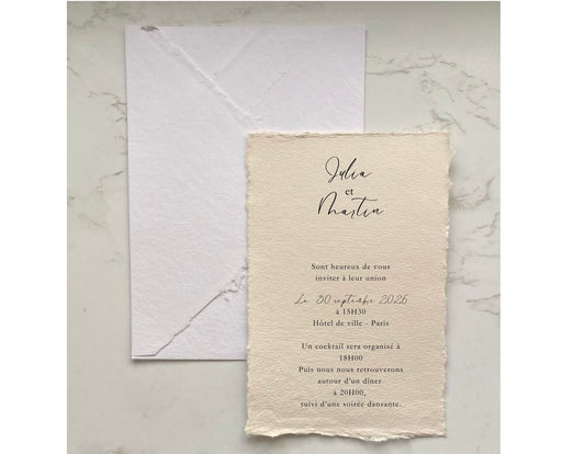 Collection SABLE - invitations en papier artisanal