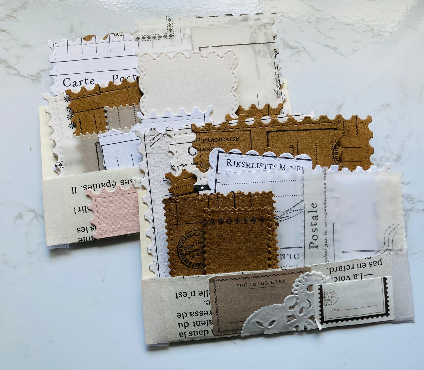 En stock / Ephémères- pochette 15 découpes imprimées - papier artisanal - handmade paper