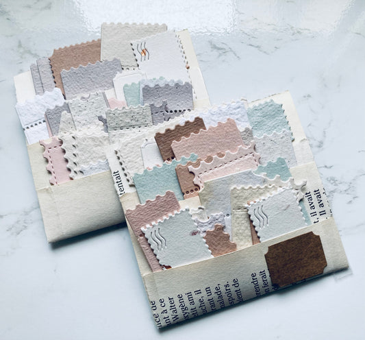 In stock / Pack of 25 handmade paper labels - tickets/stamps