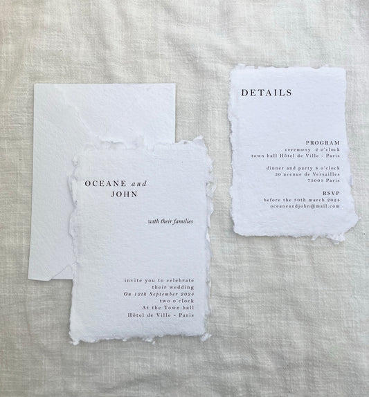 Wedding invitation and handmade envelope - handmade paper