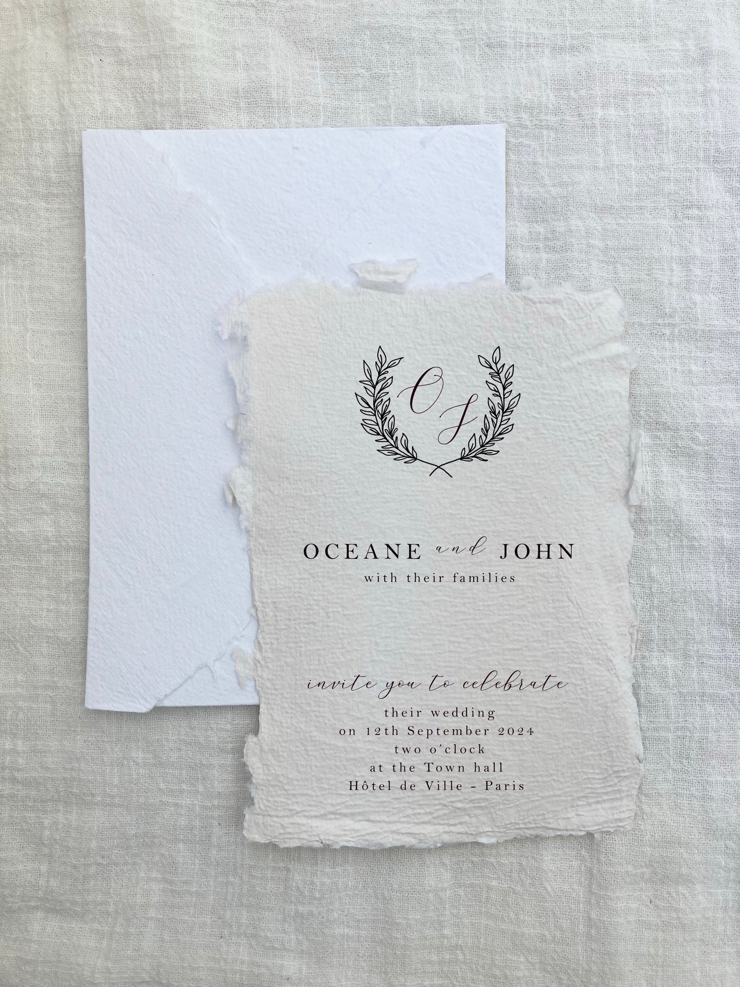 Wedding invitation and handmade envelope - handmade paper