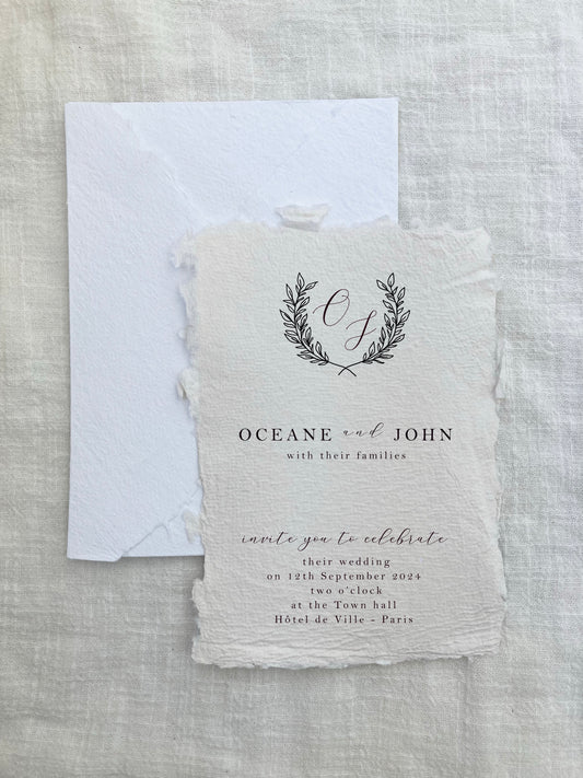 Wedding invitation and handmade envelope - handmade paper