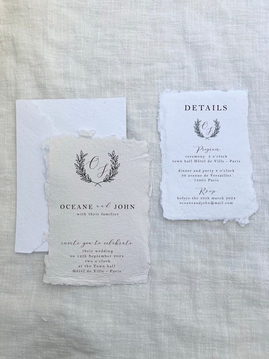 Wedding invitation and handmade envelope - handmade paper