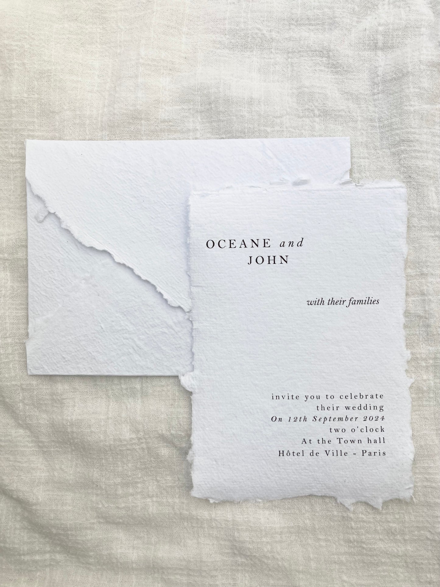 Wedding invitation and handmade envelope - handmade paper