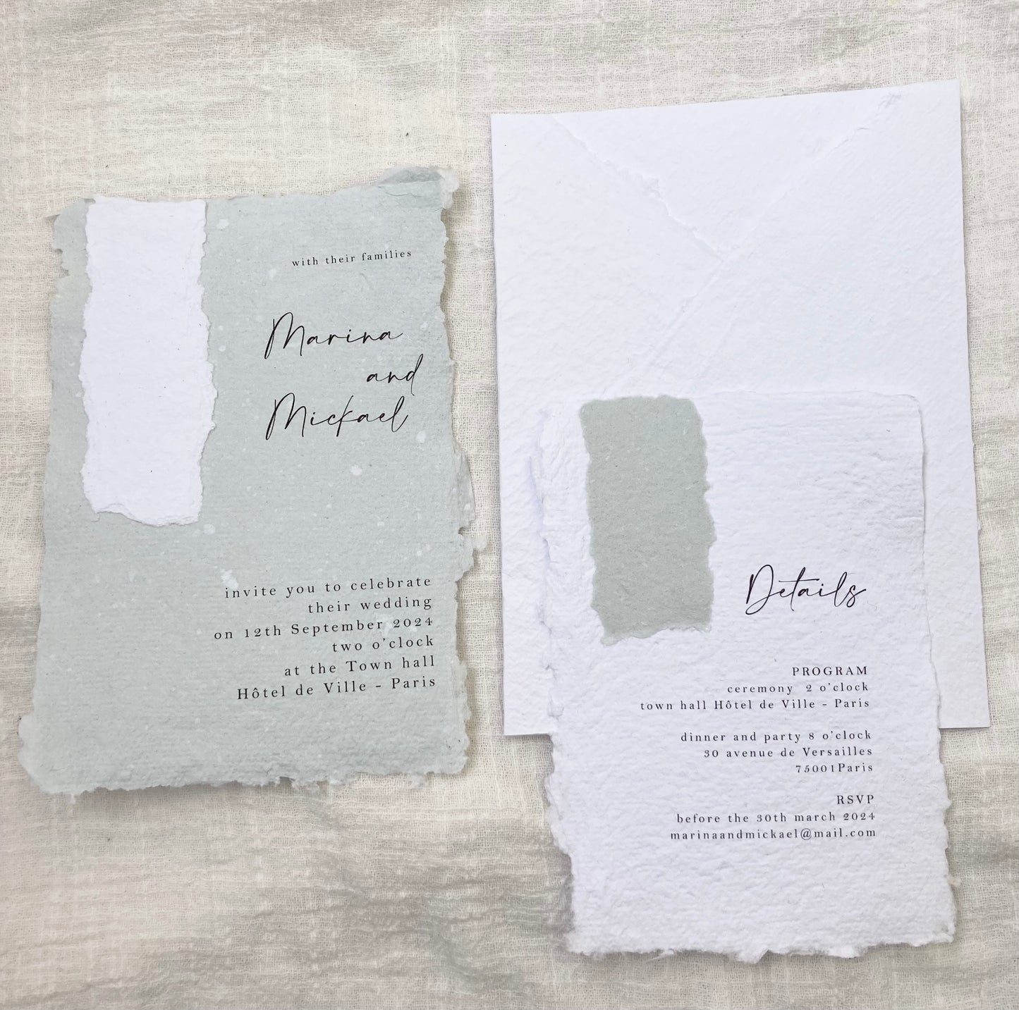 Wedding invitation and handmade envelope - handmade paper