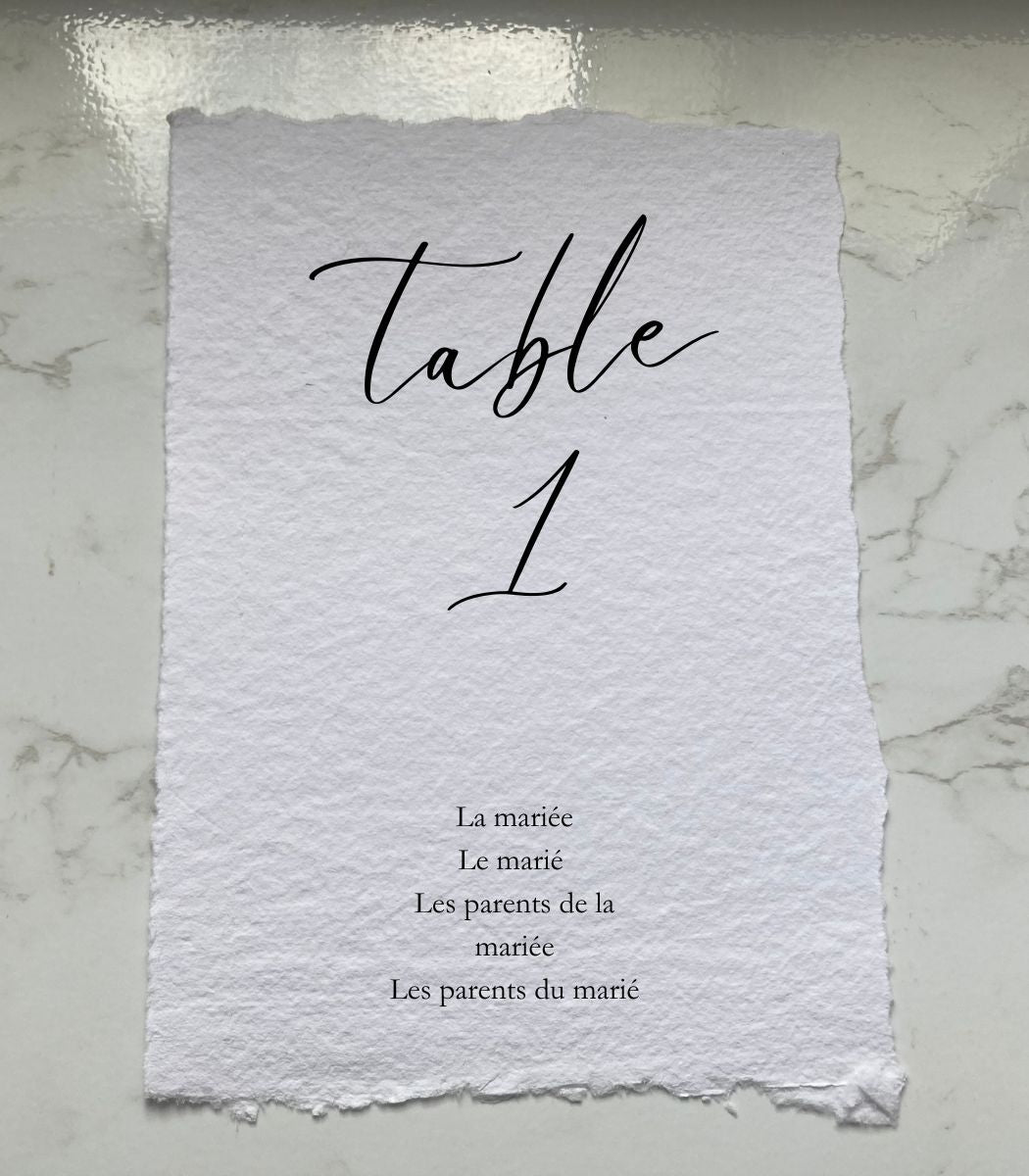 Numéro de table avec invités - papier artisanal