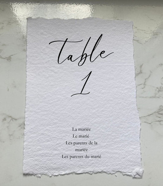 Numéro de table avec invités - papier artisanal