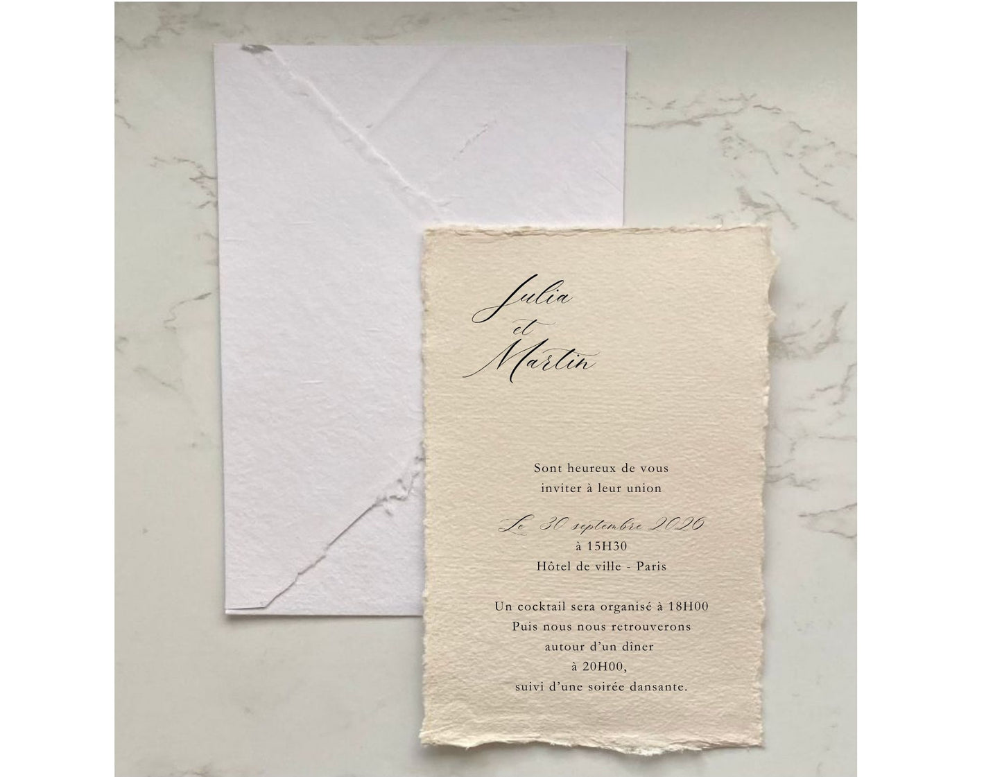 Collection SABLE - invitations en papier artisanal