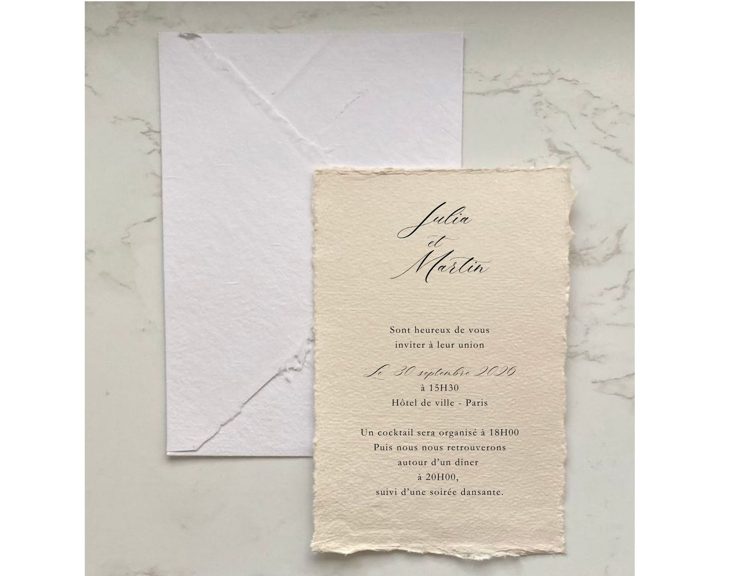 Collection SABLE - invitations en papier artisanal