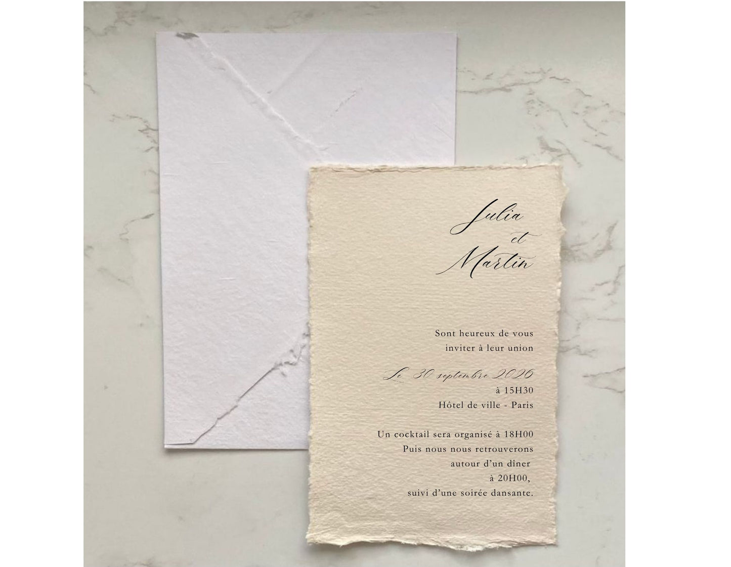 Collection SABLE - invitations en papier artisanal