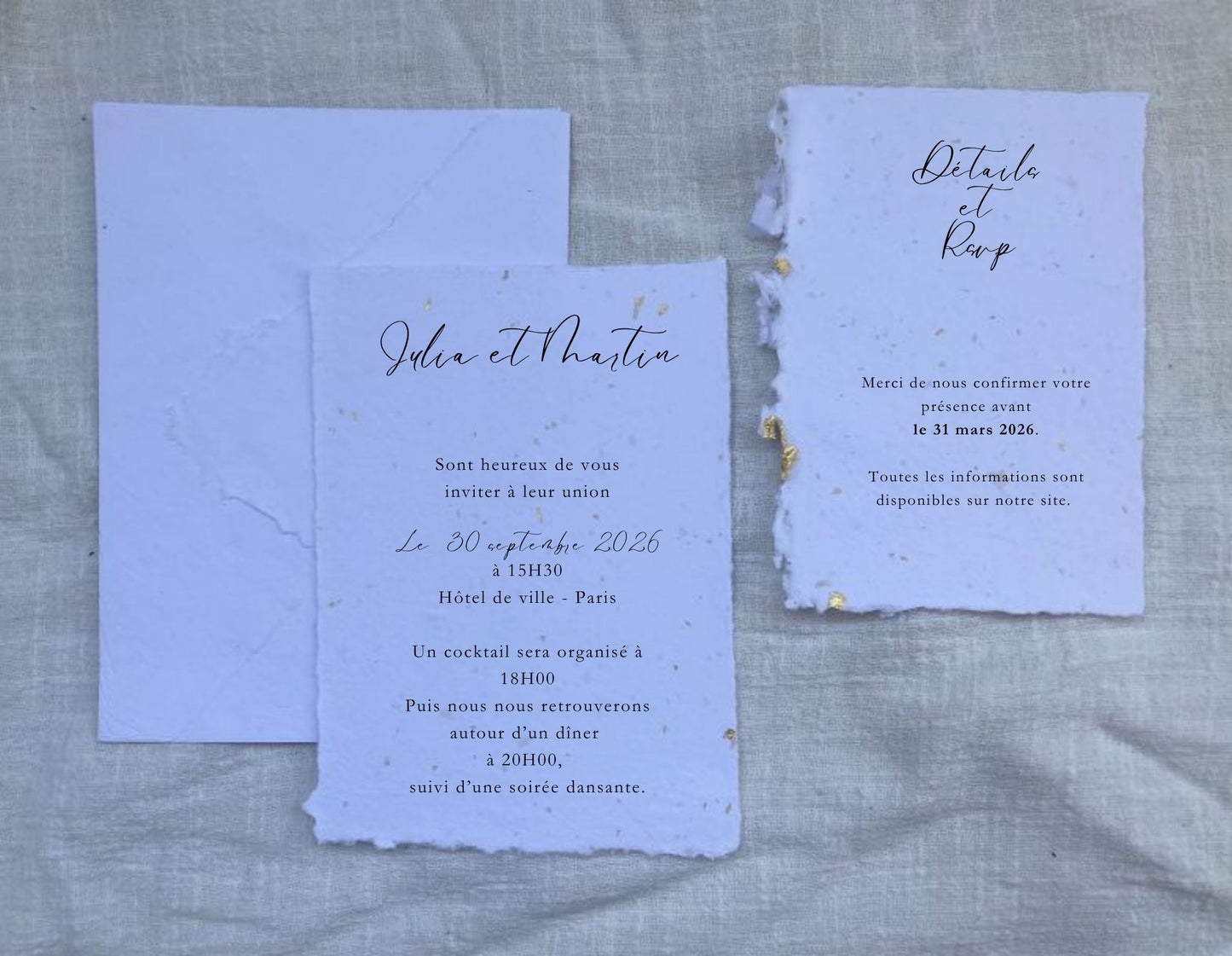 Wedding invitation and handmade envelope - handmade paper