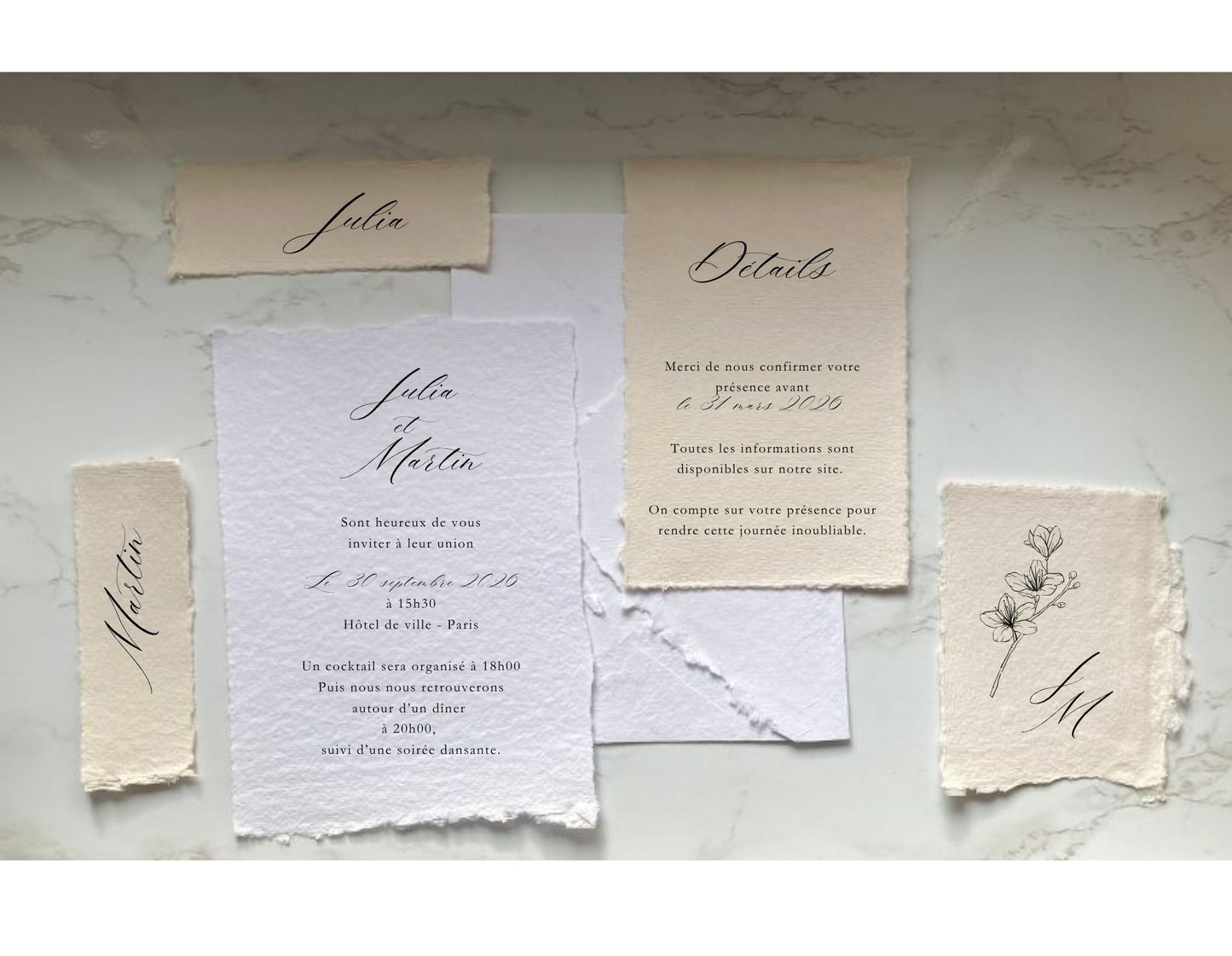 Collection SABLE - invitations en papier artisanal